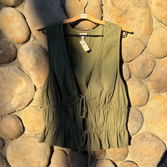 NWT Aerie Green Vest Cinch String Tie Tank Top - Picture 2 of 5